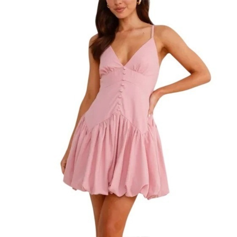 Hello Molly Bubble Hem Mini Dress Size 4 Pink Strappy Fitted Bustier Babydoll